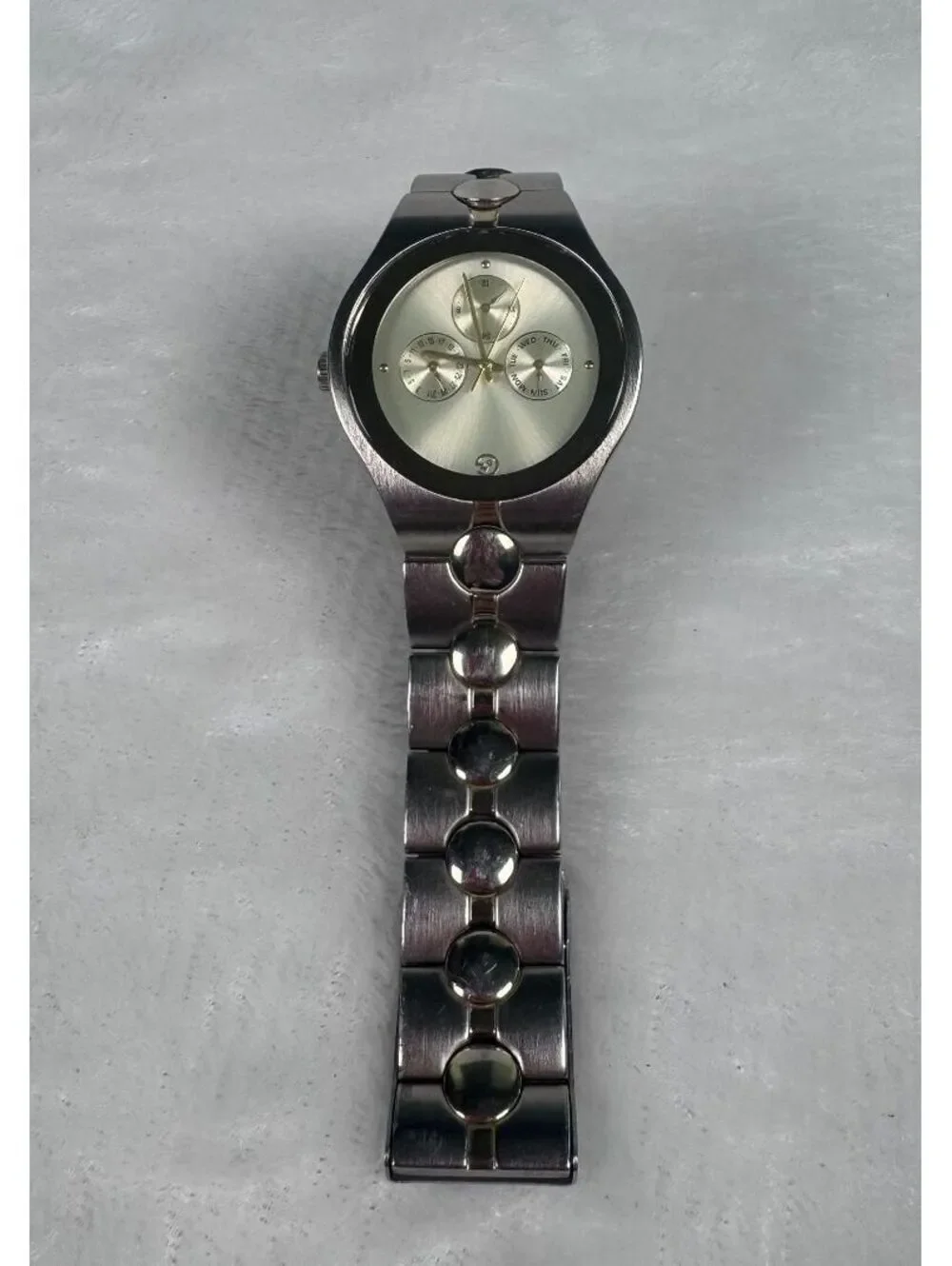 Vtg Men's Watch George FMDGE168 Chronograph Silver & Gold Tone Stainless WORKS